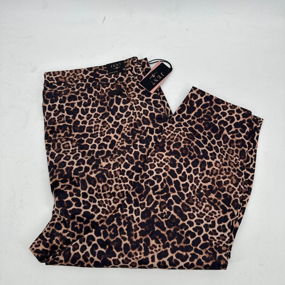 Jen 7 by 7 for all Mankind Ankle Skinny Leopard Print Jeans Size 26 Plus NWT
